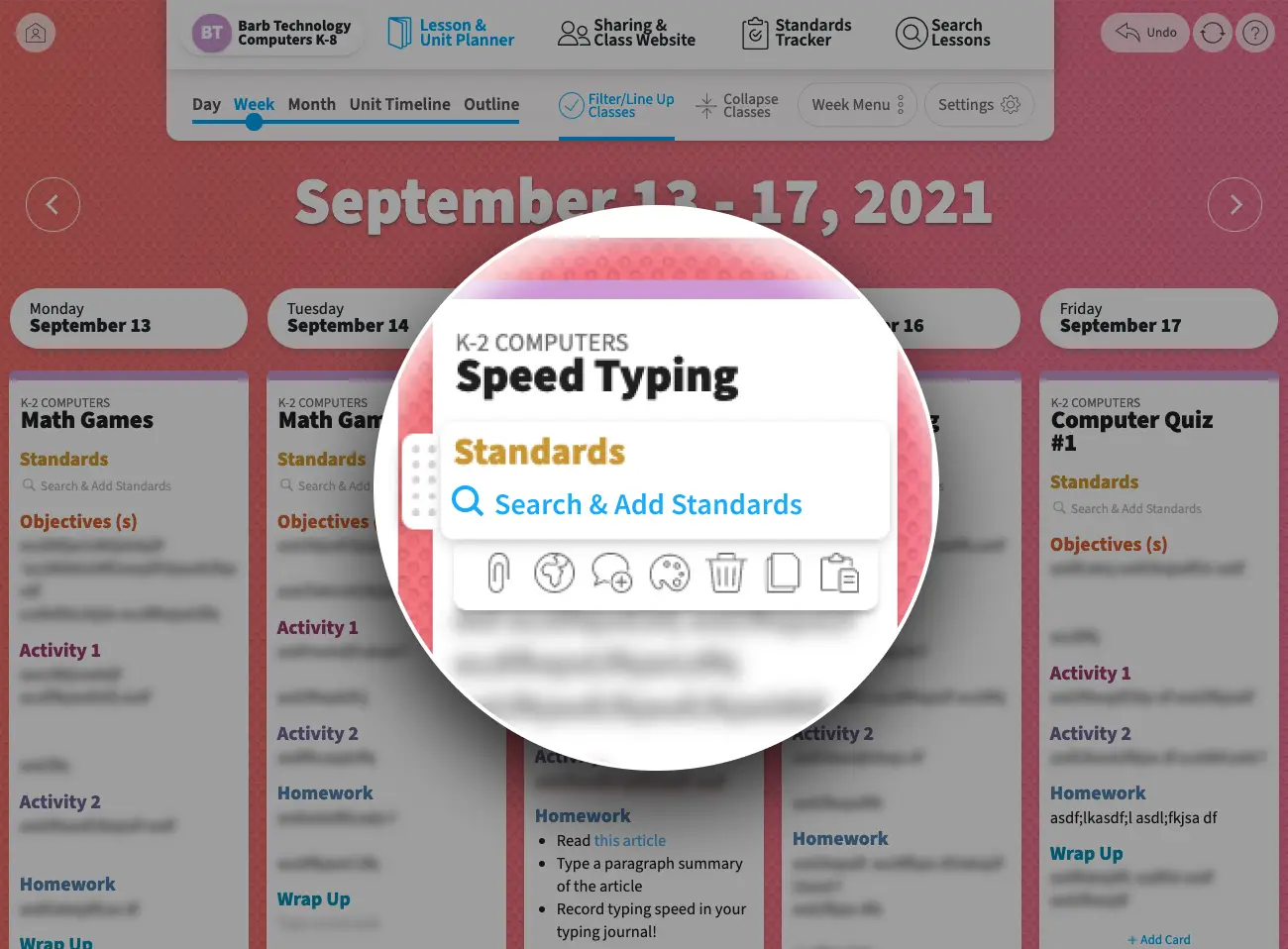 A standards cards in a lesson