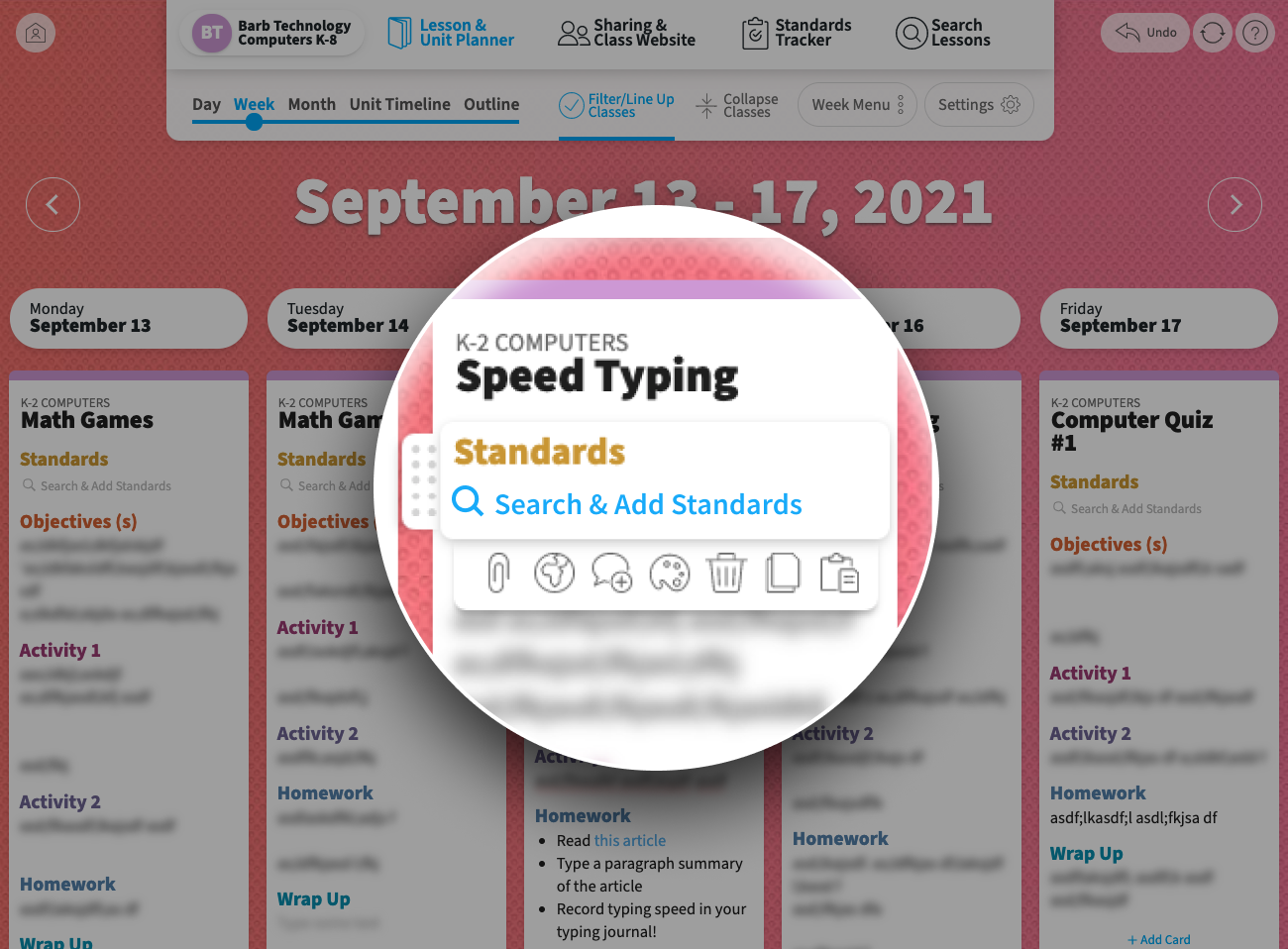A standards card in a lesson