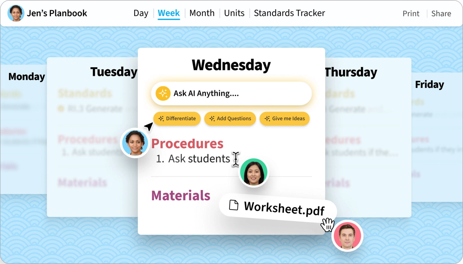 Illustration of the main lesson writing interface for the application