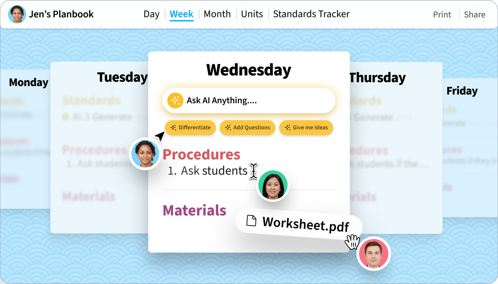 Illustration of the main lesson writing interface for the application