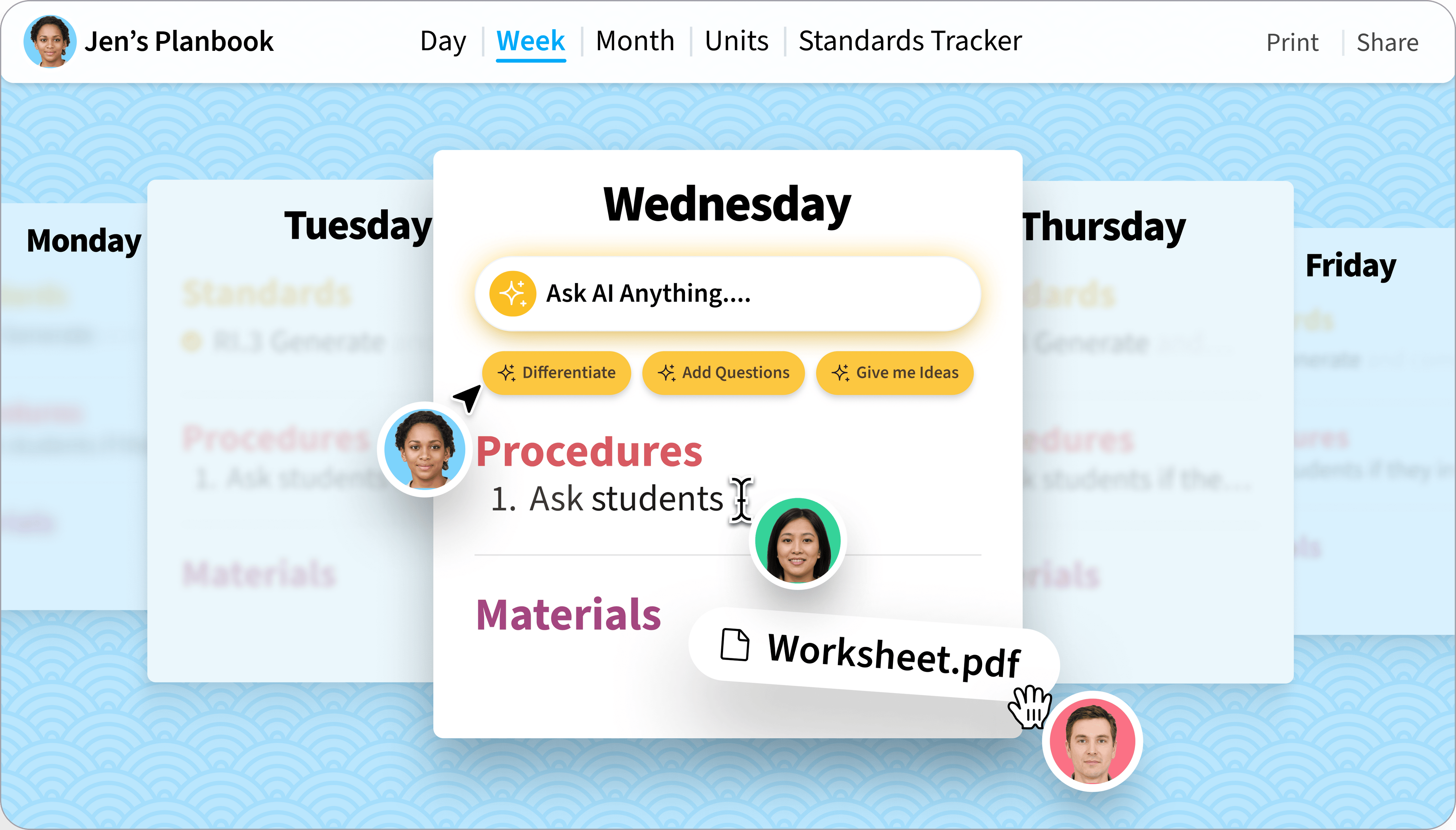 Illustration of the main lesson writing interface for the application